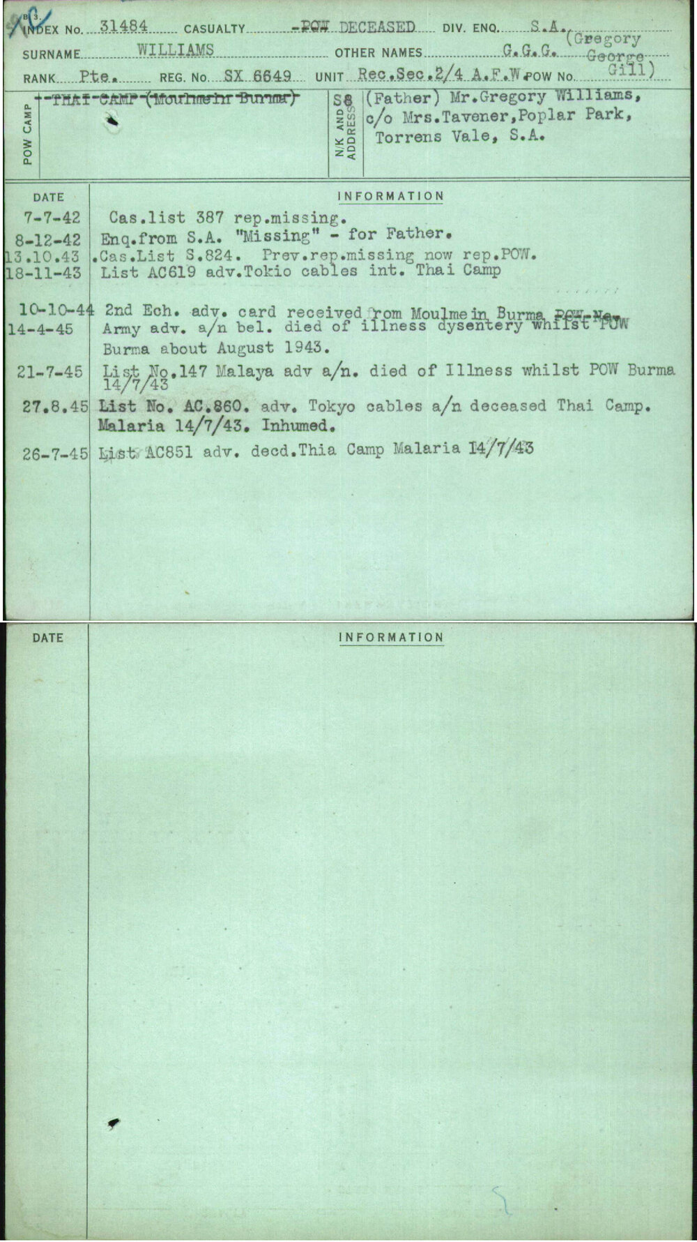 Williams, G G G (Gregory George Gill), SX6649
