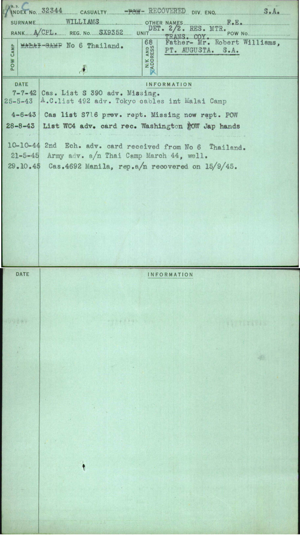 Williams, F E, SX9352