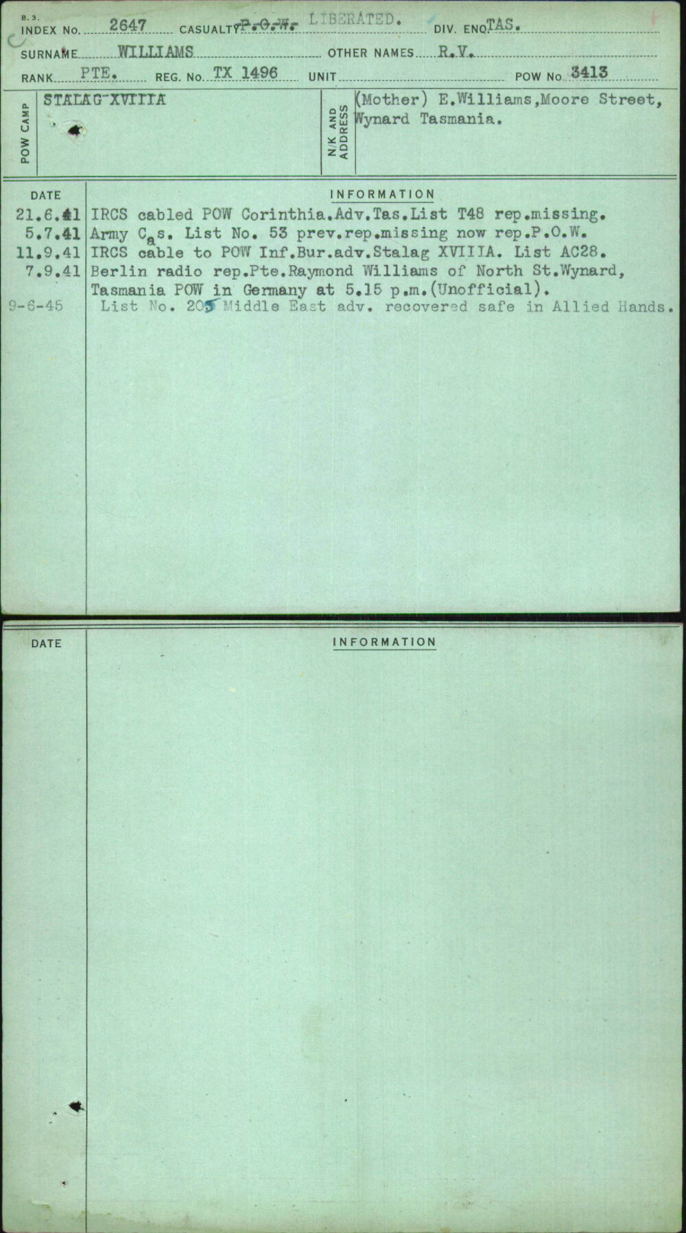 Williams, R V, TX1496