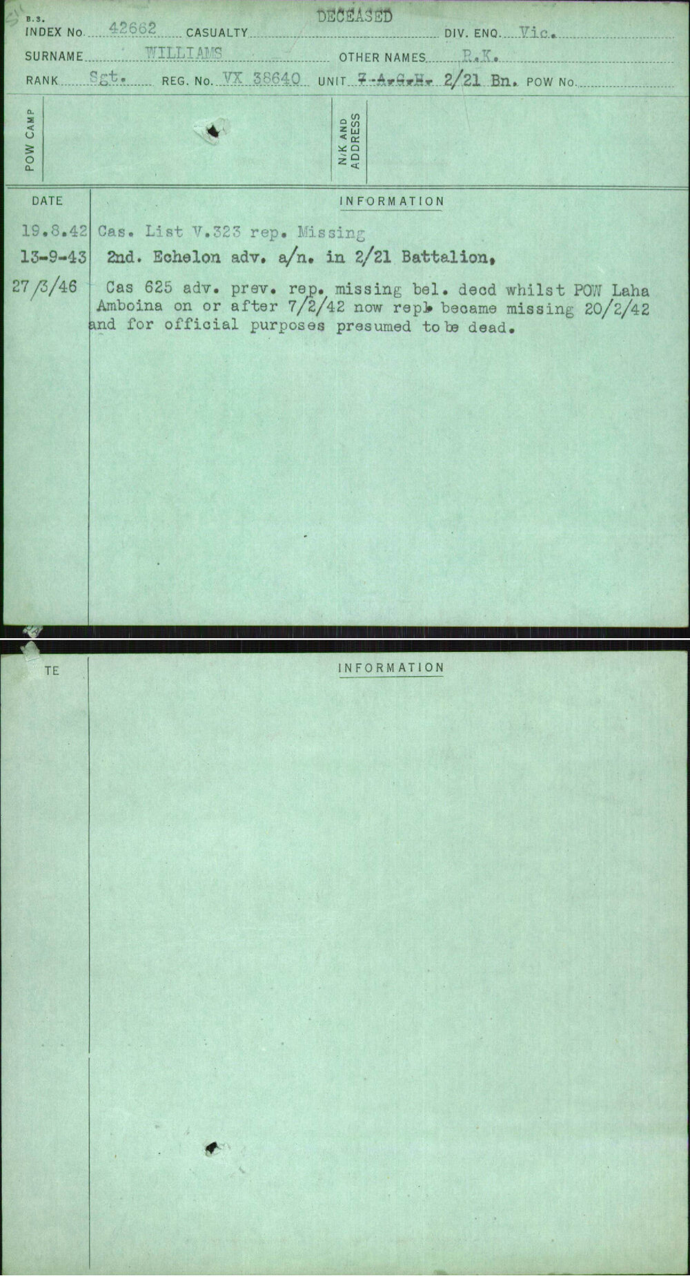 Williams, R K, VX38640