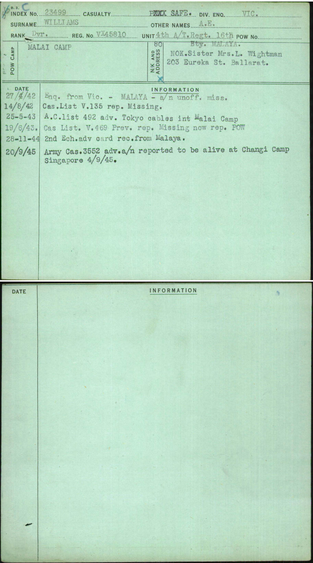 Williams, A E, VX45810