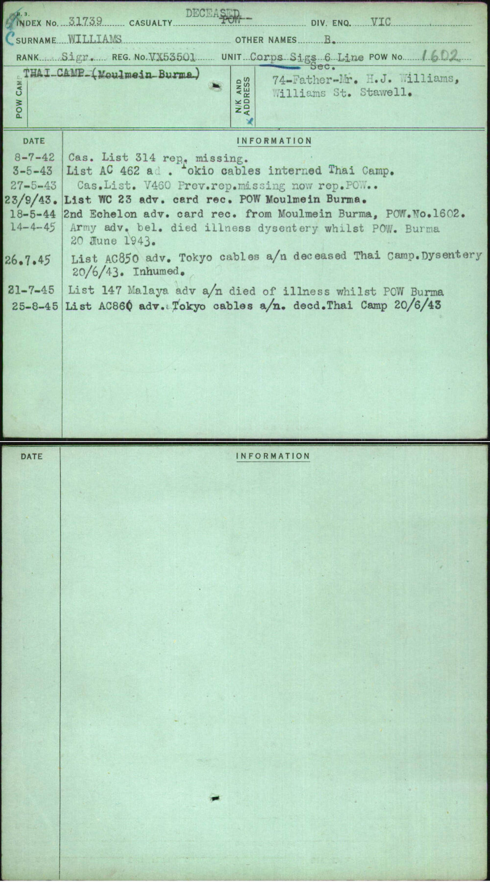 Williams, B, VX53501