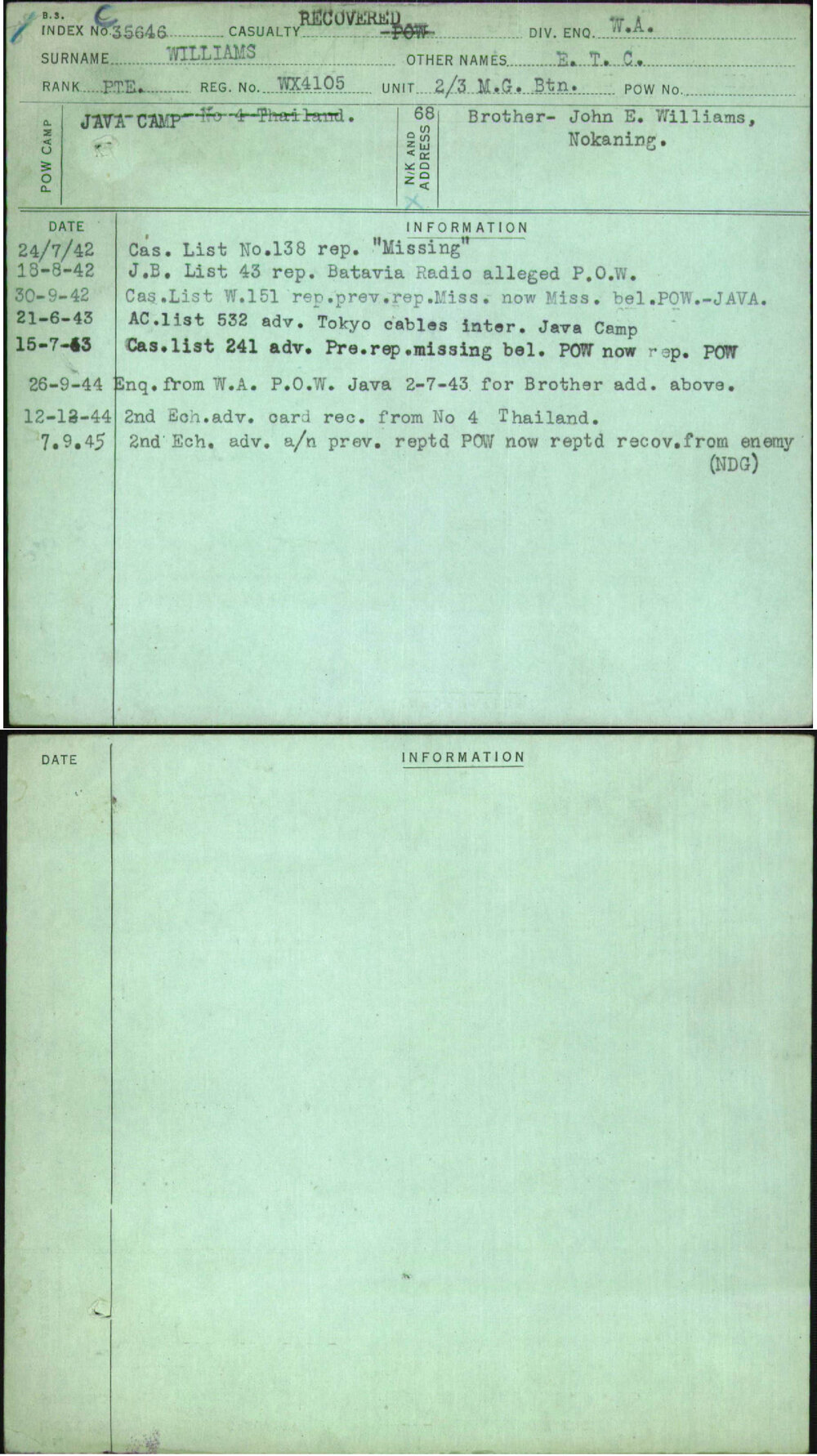 Williams, E T C, WX4105