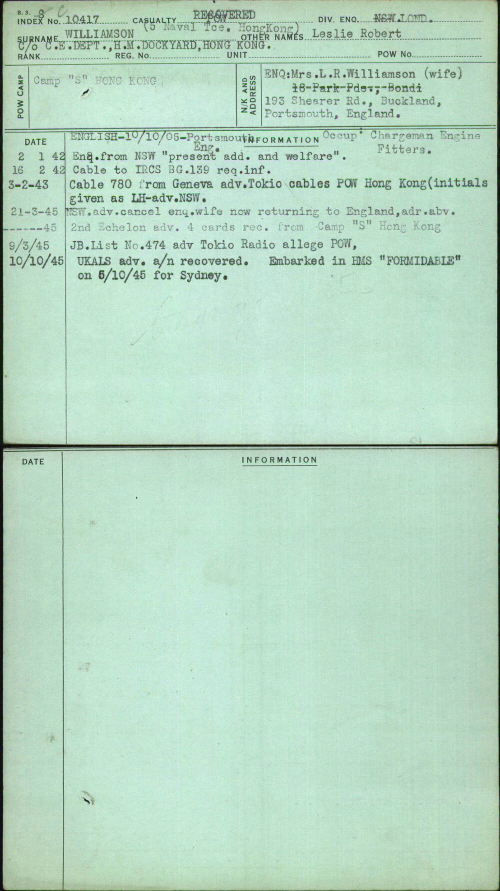 Williamson, Leslie Robert, [No Service Number]