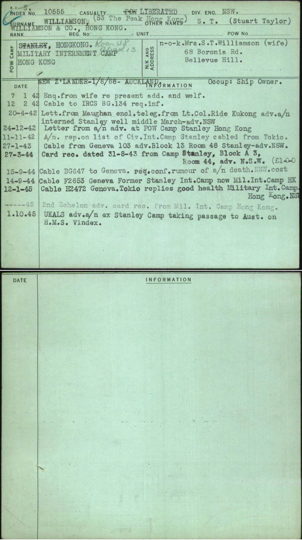 Williamson, S T (Stuart Taylor), [No Service Number]