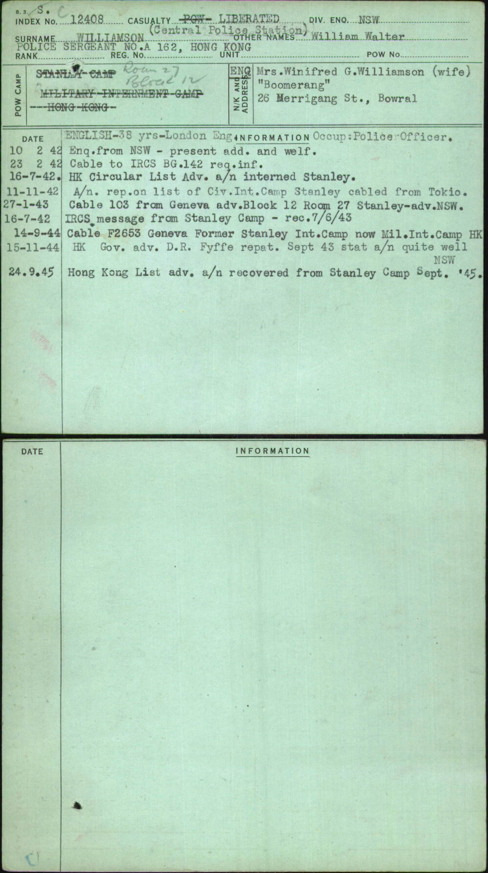 Williamson, William Walter, [No Service Number]