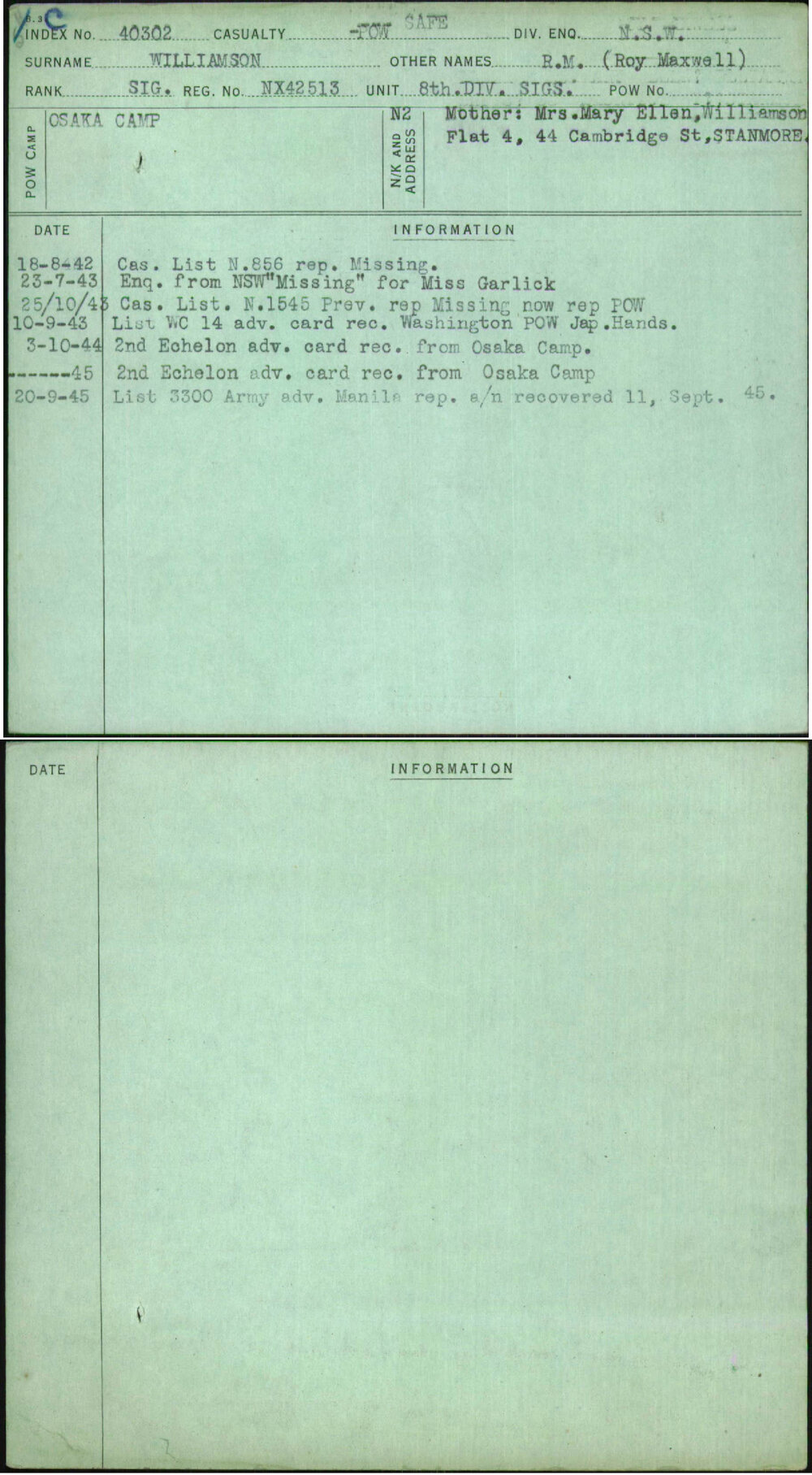 Williamson, R M (Roy Maxwell), NX42513