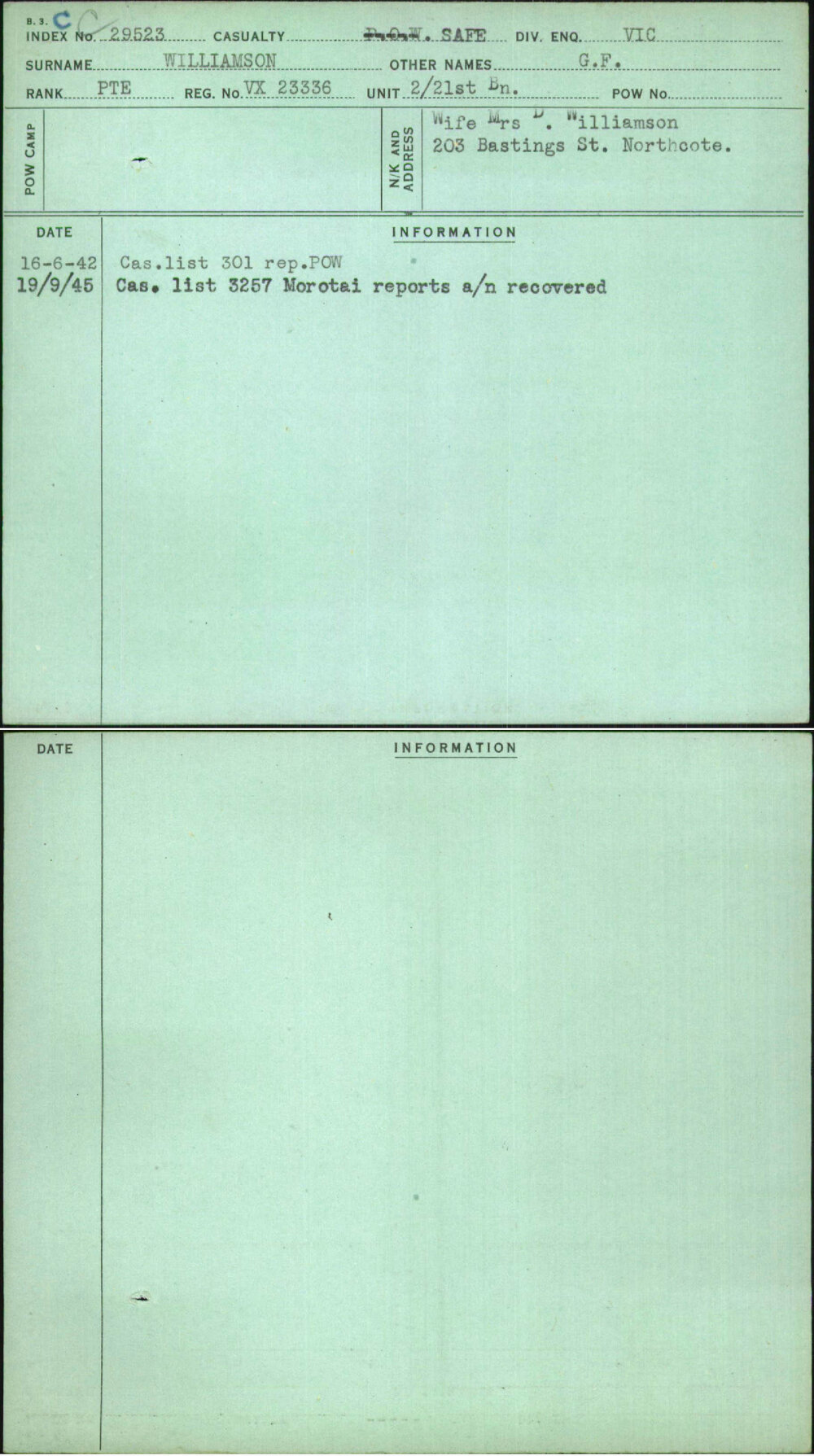 Williamson, G F, VX23336