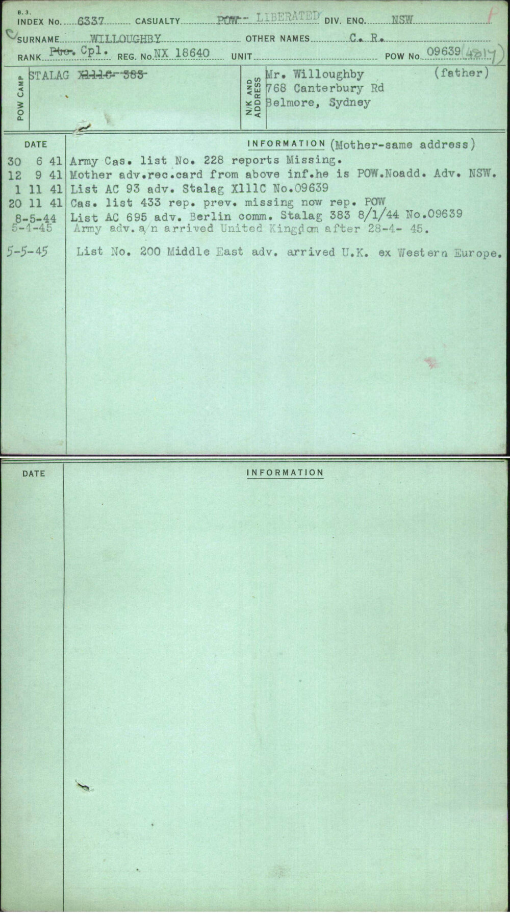 Willoughby, C R, NX18640