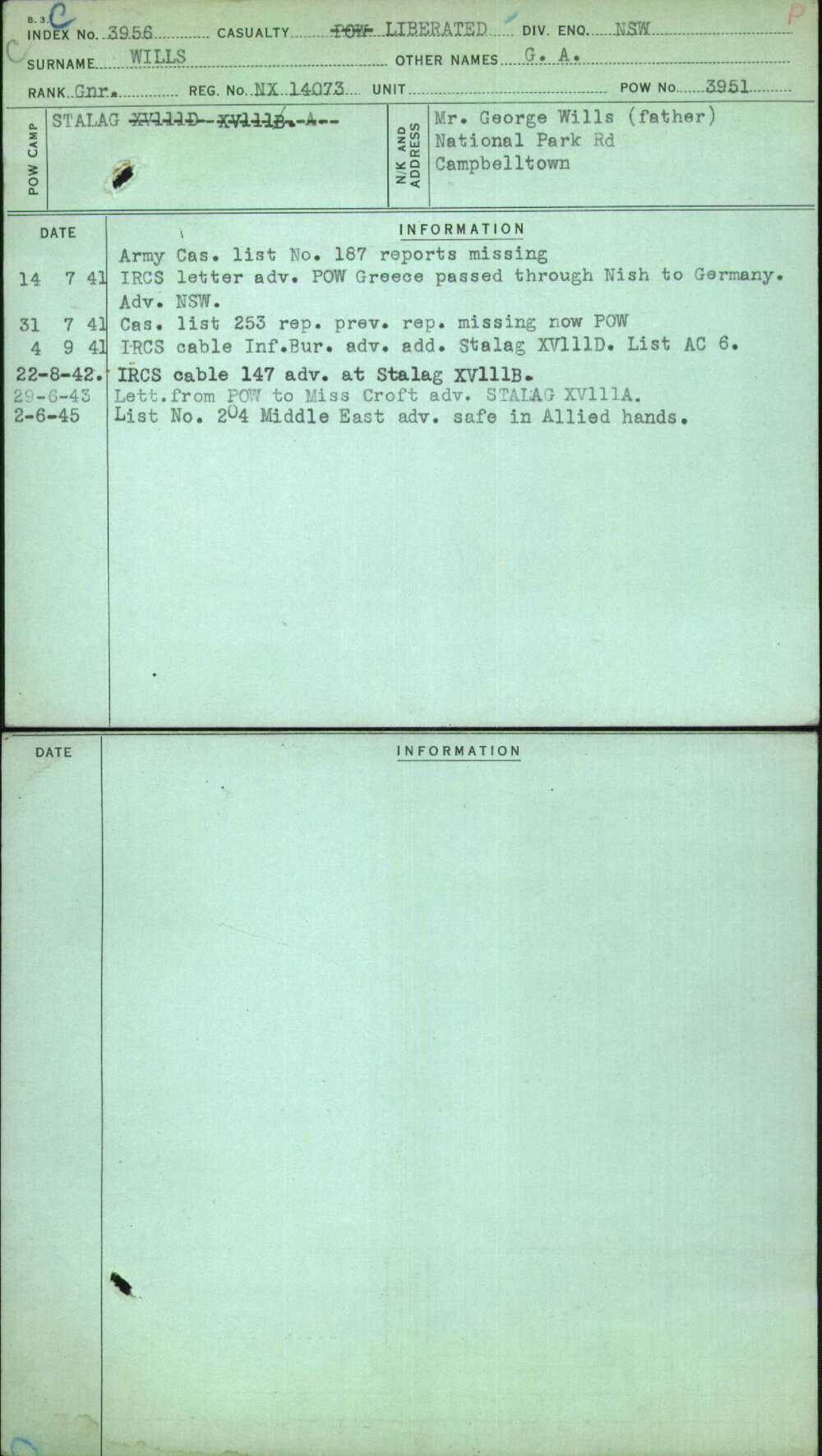 Wills, G A, NX14073