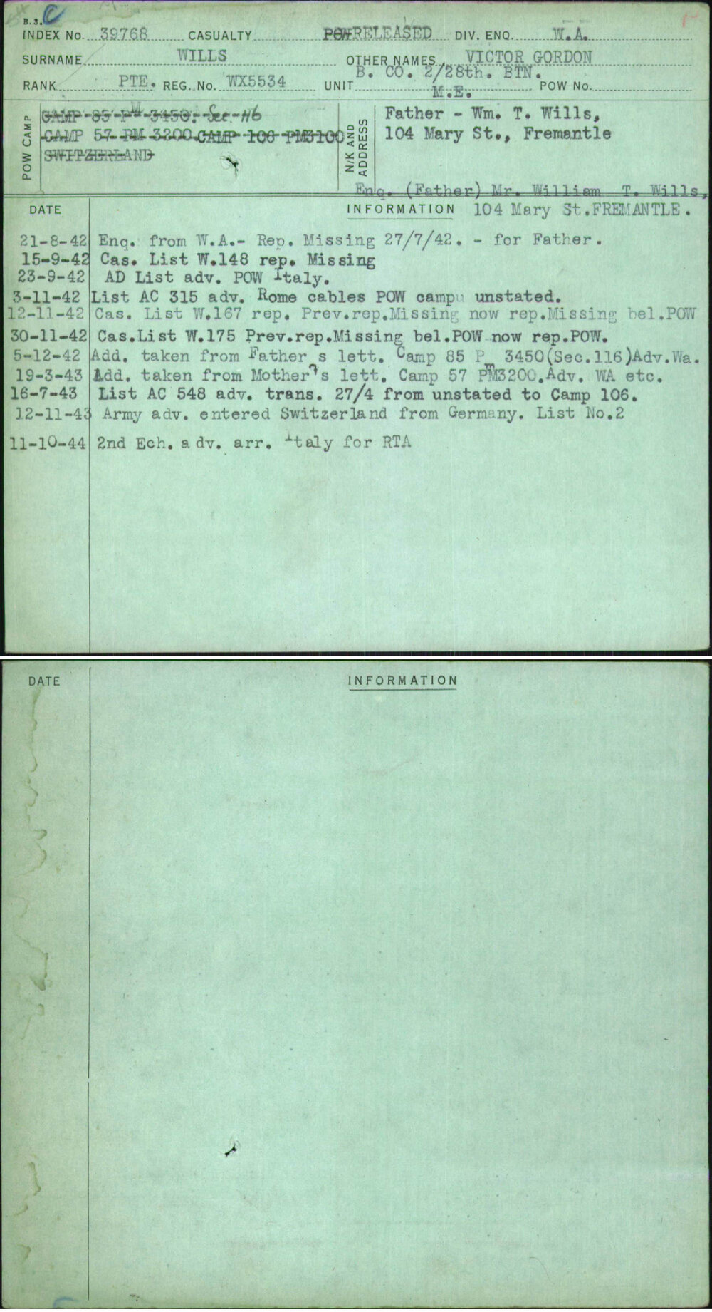 Wills, Victor Gordon, WX5534