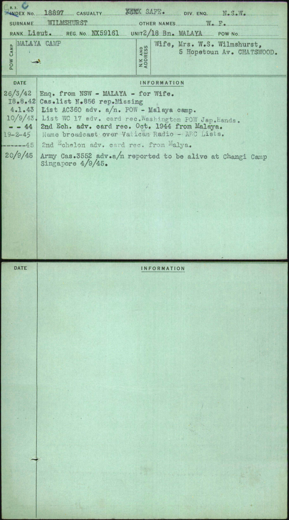 Wilmshurst, W F, NX59161