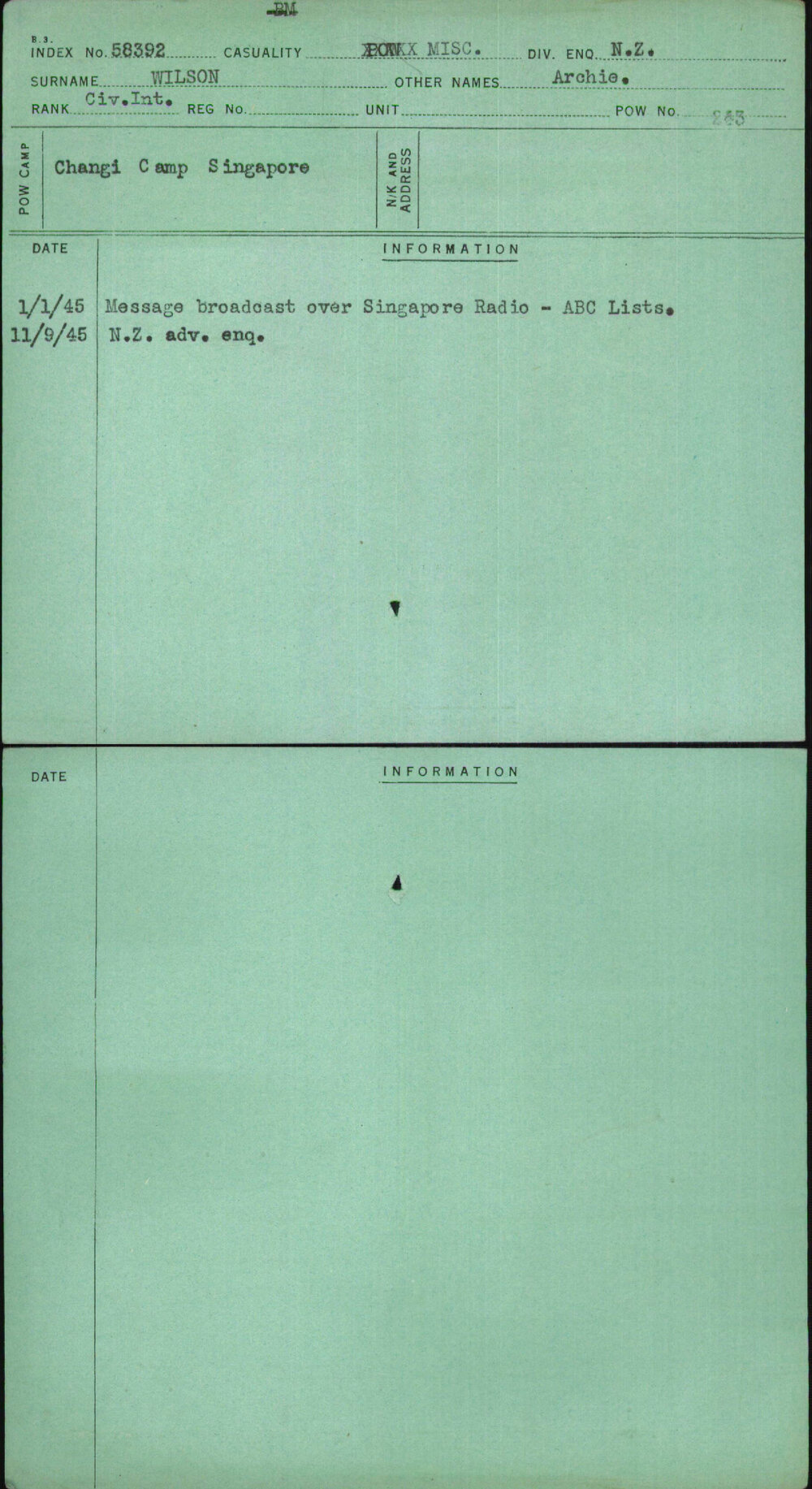 Wilson, Archie, [No Service Number]