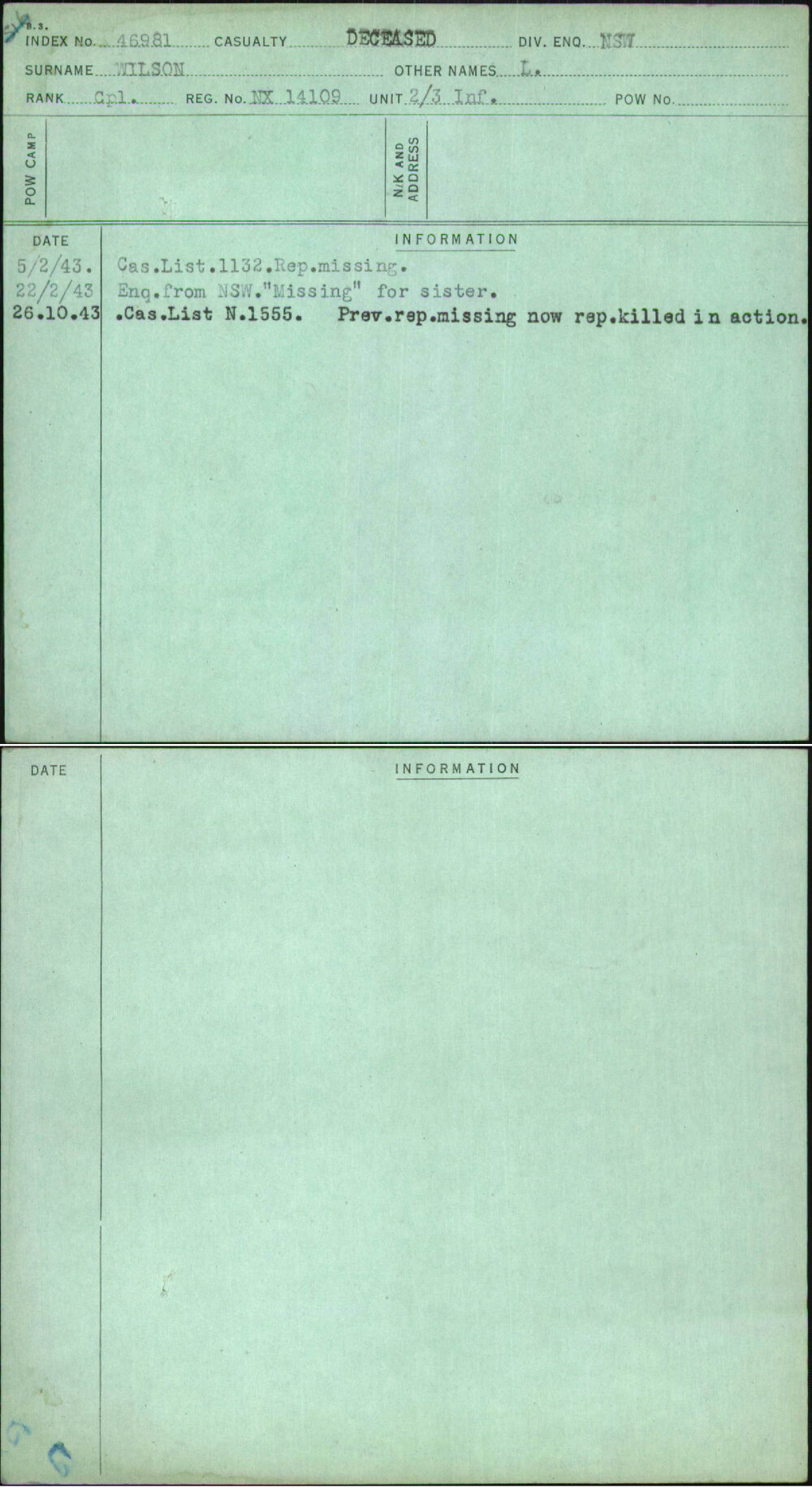 Wilson, L, NX14109