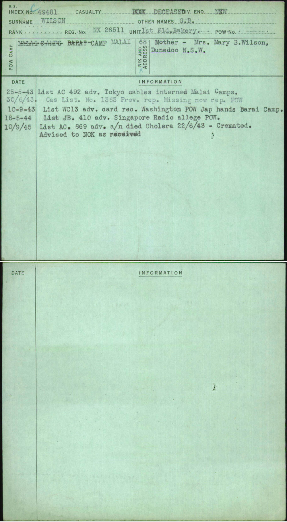 Wilson, G B, NX26511