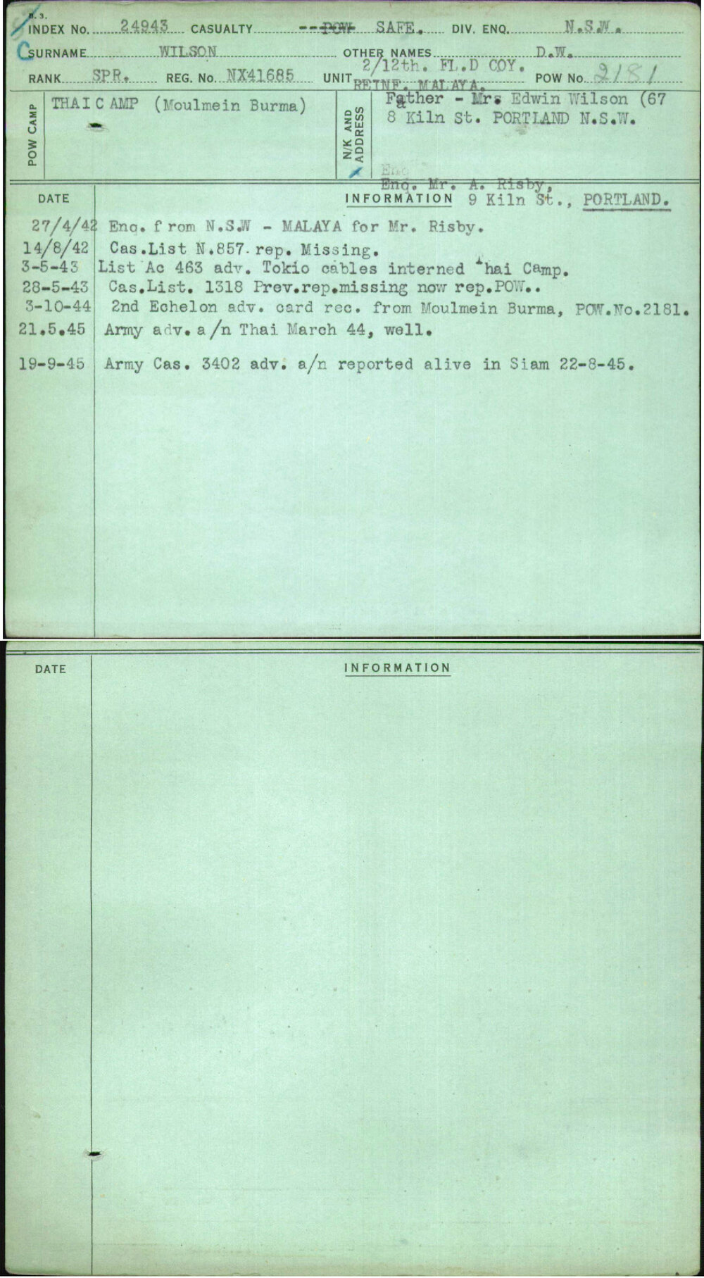 Wilson, D W, NX41685