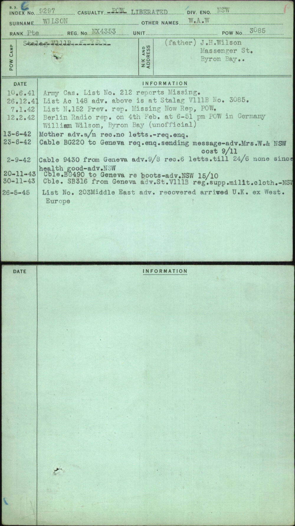 Wilson, W A W, NX4353