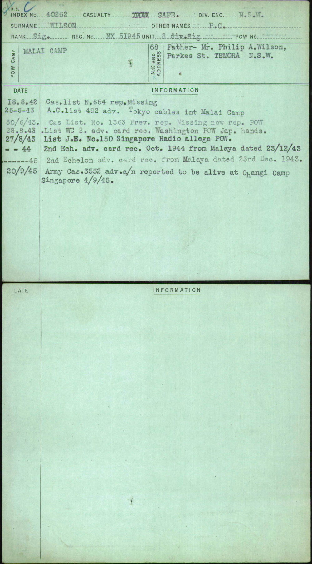 Wilson, P C, NX51945