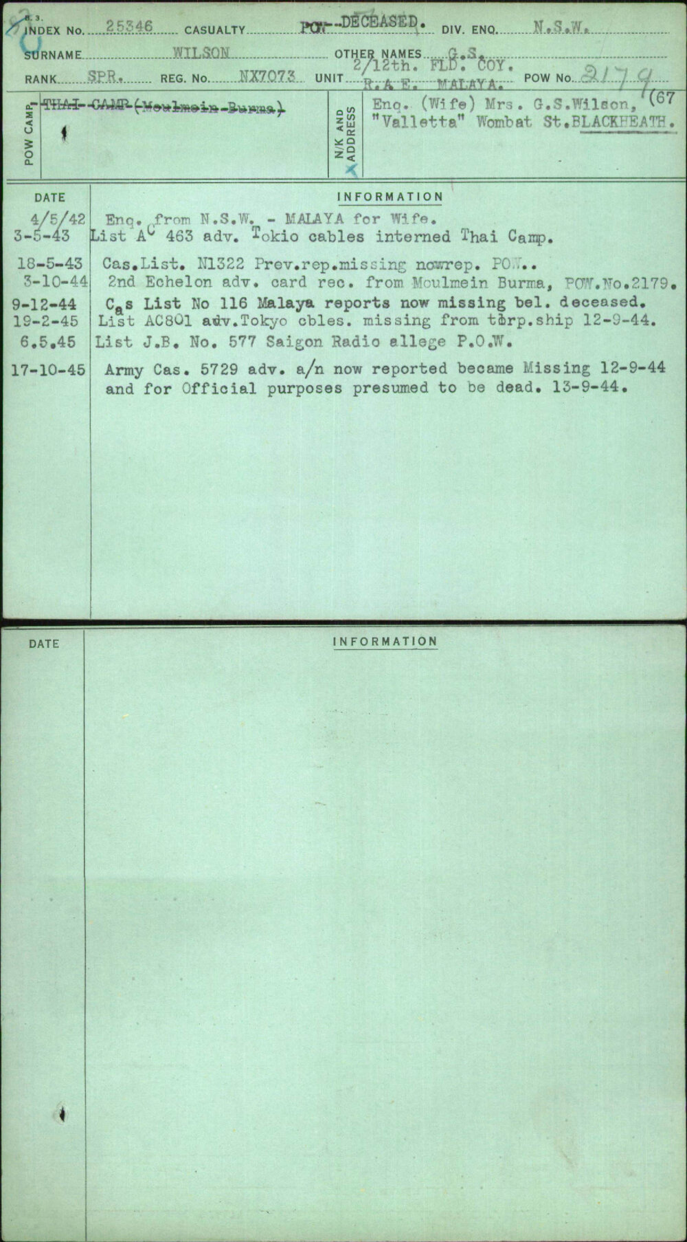 Wilson, G S, NX7073
