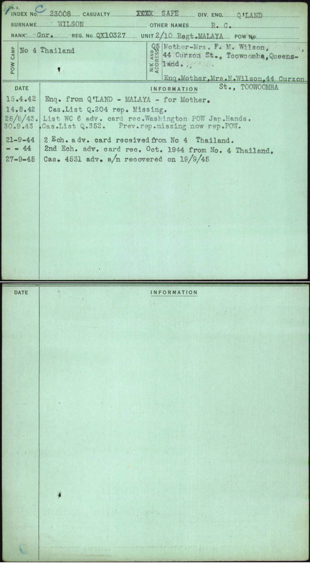 Wilson, R C, QX10327