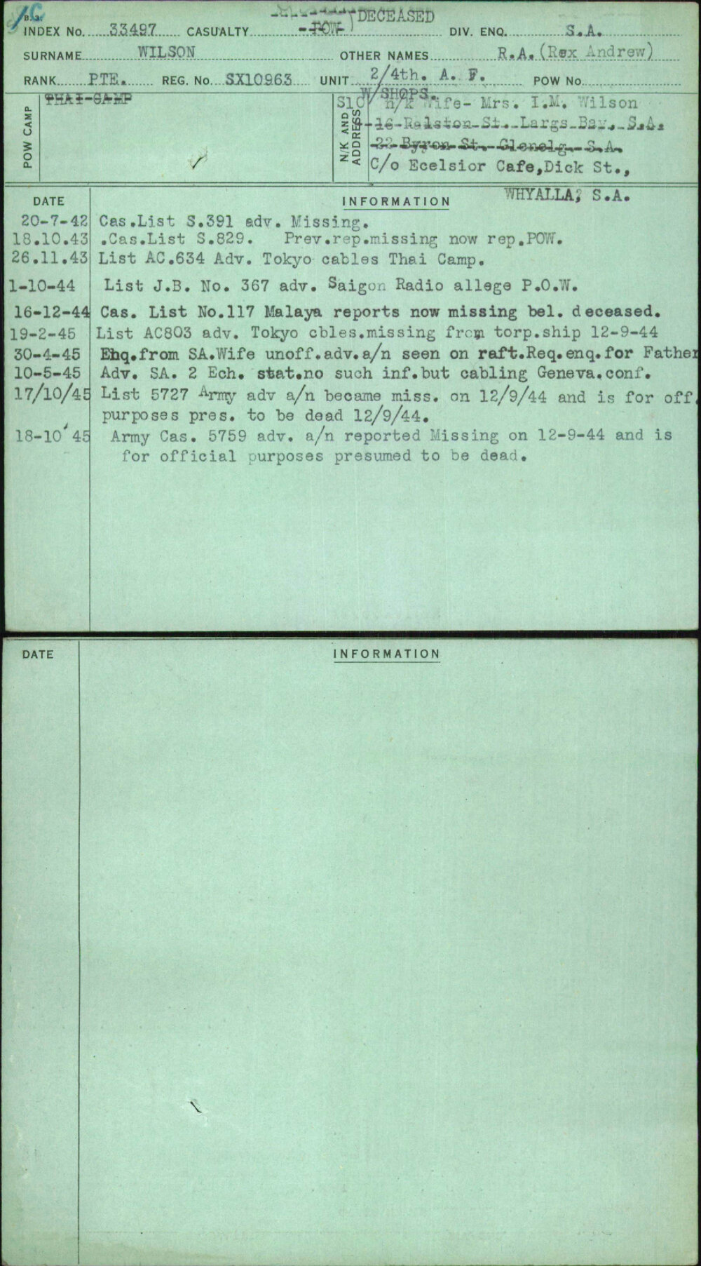 Wilson, R A (Rex Andrew), SX10963