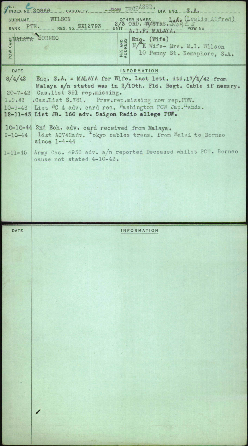 Wilson, L A (Leslie Alfred), SX12793