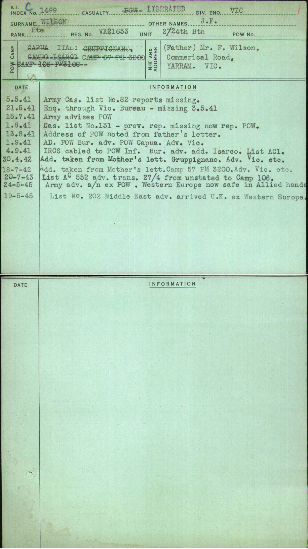 Wilson, J F, VX21653