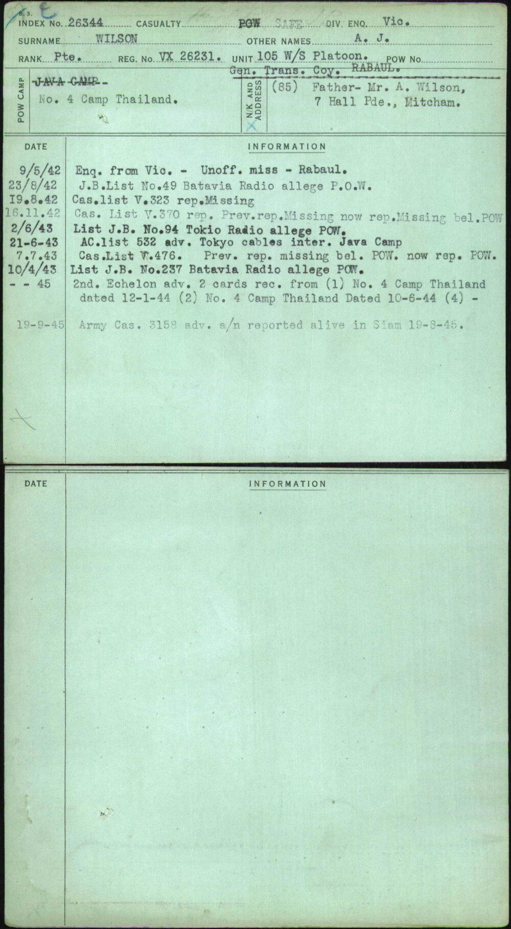 Wilson, A J, VX26231