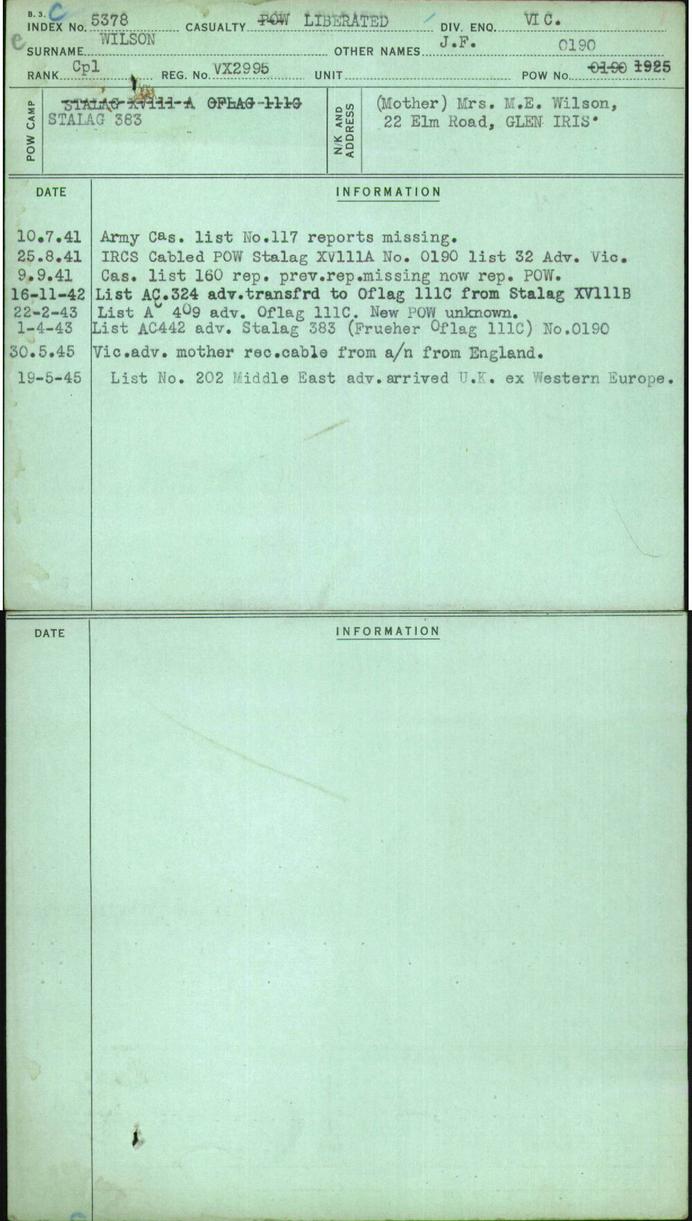 Wilson, J F, VX2995
