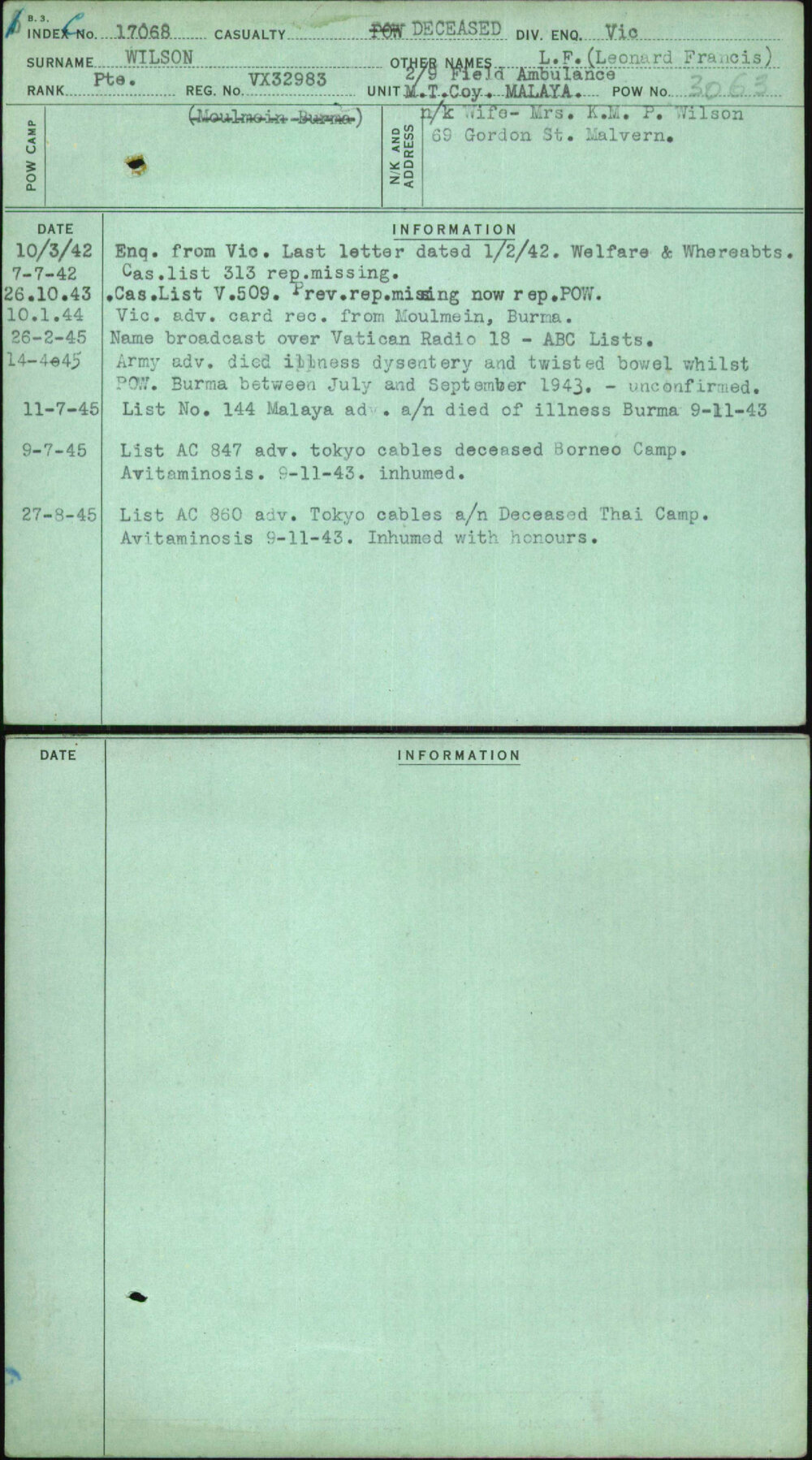 Wilson, L F (Leonard Francis), VX32983
