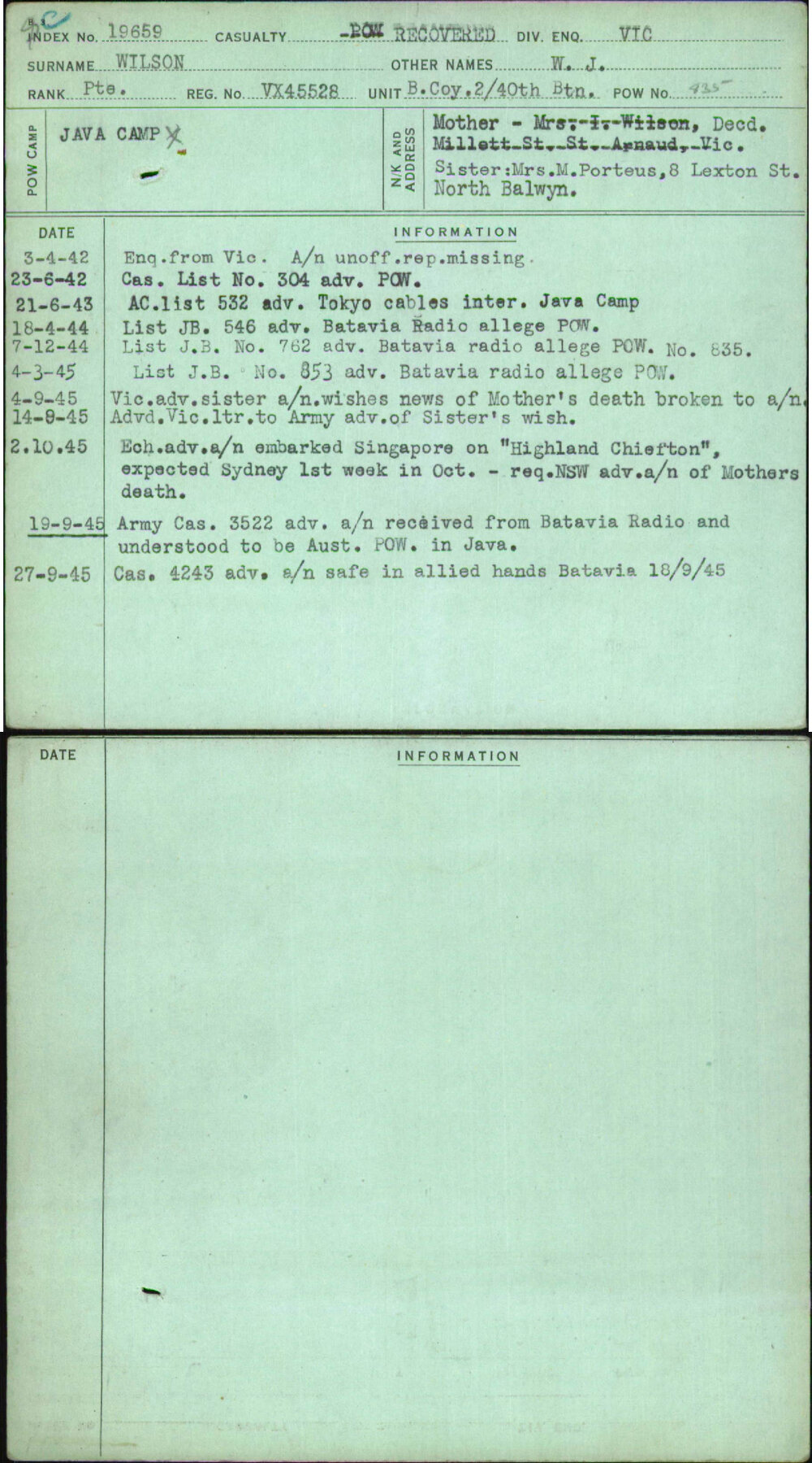 Wilson, W J, VX45528