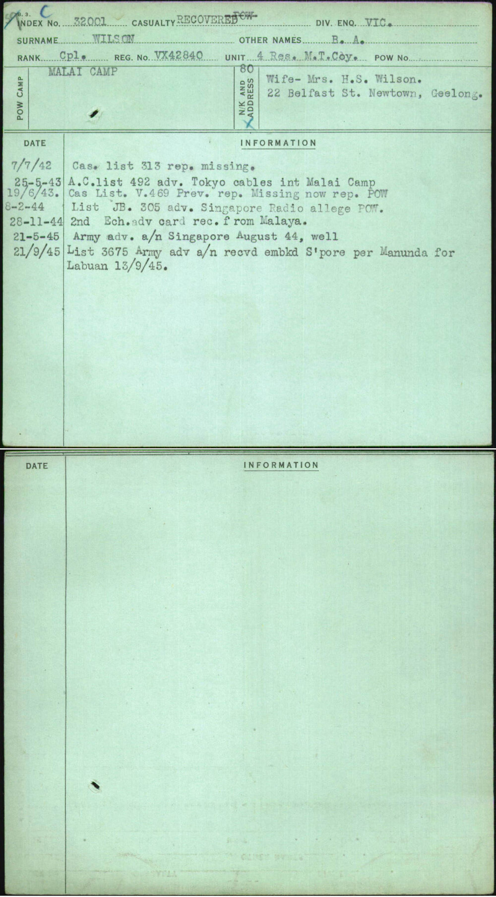 Wilson, B A, VX42840