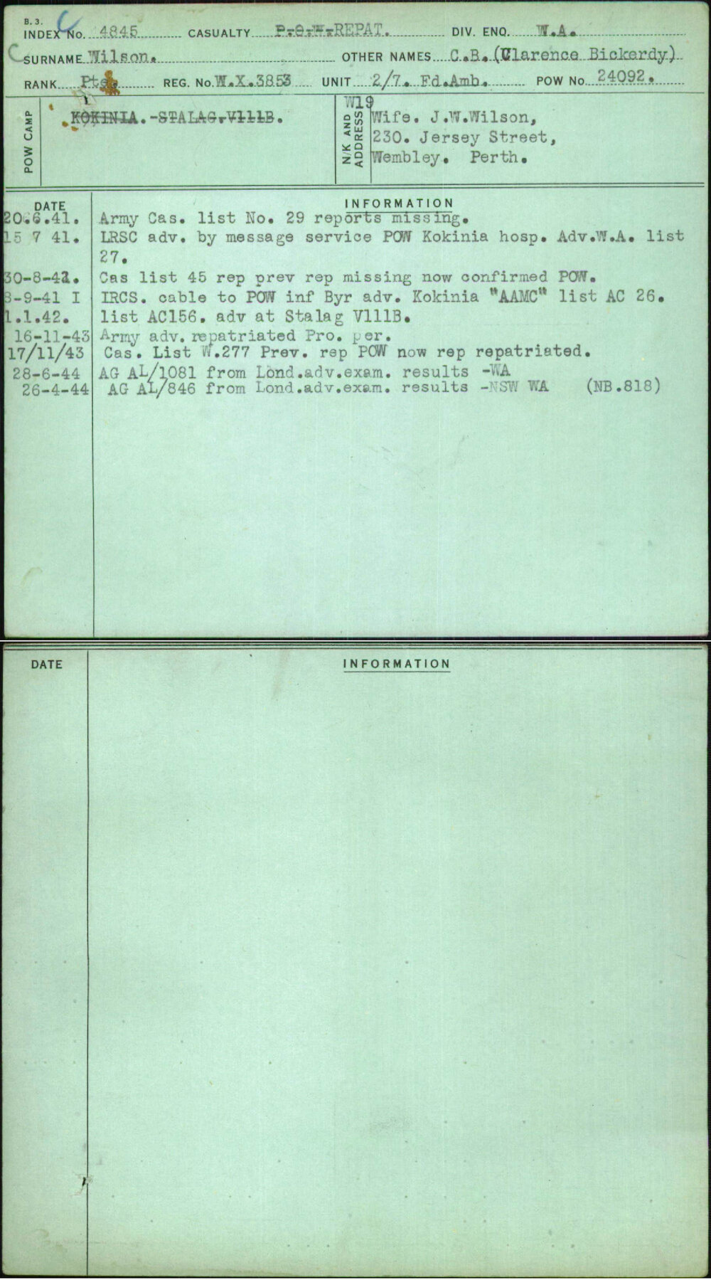 Wilson, C B (Clarence Bickerdy), WX3853