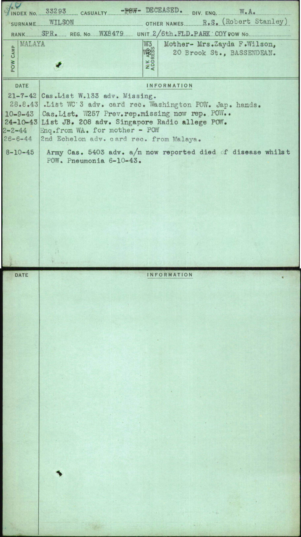 Wilson, R S (Robert Stanley), WX8479
