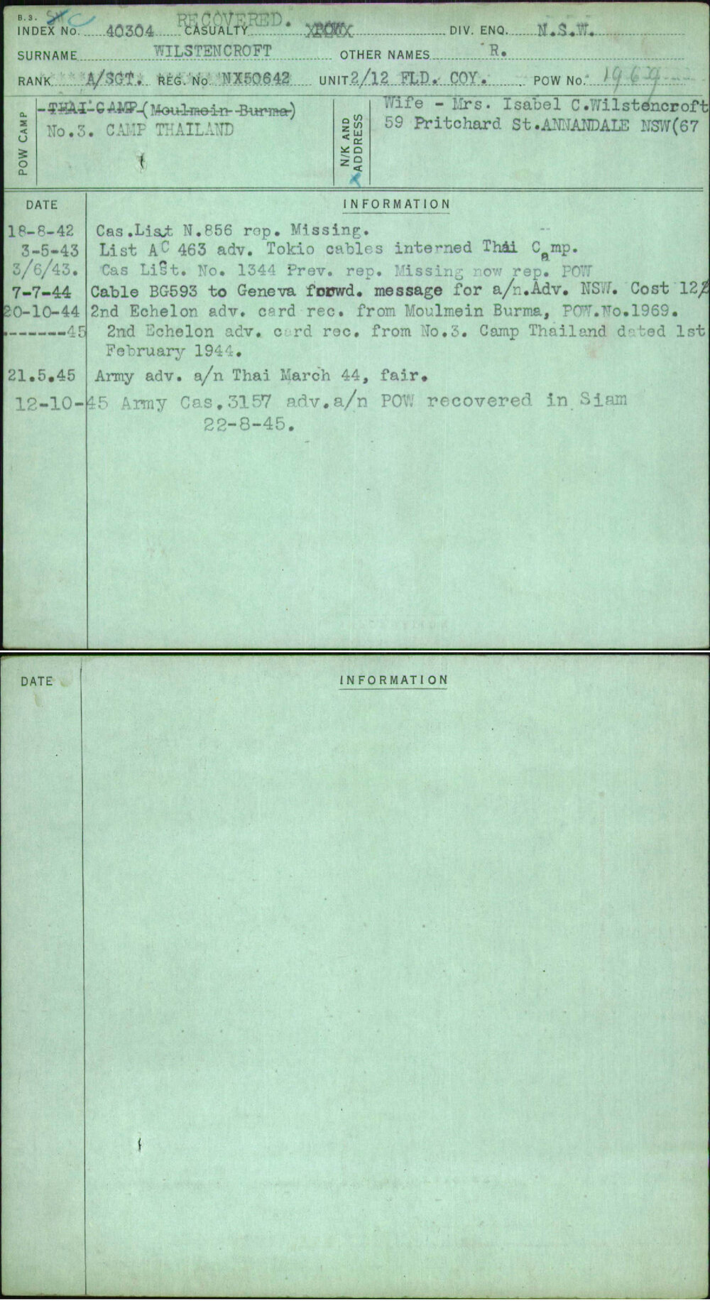 Wilstencroft, R, NX50642