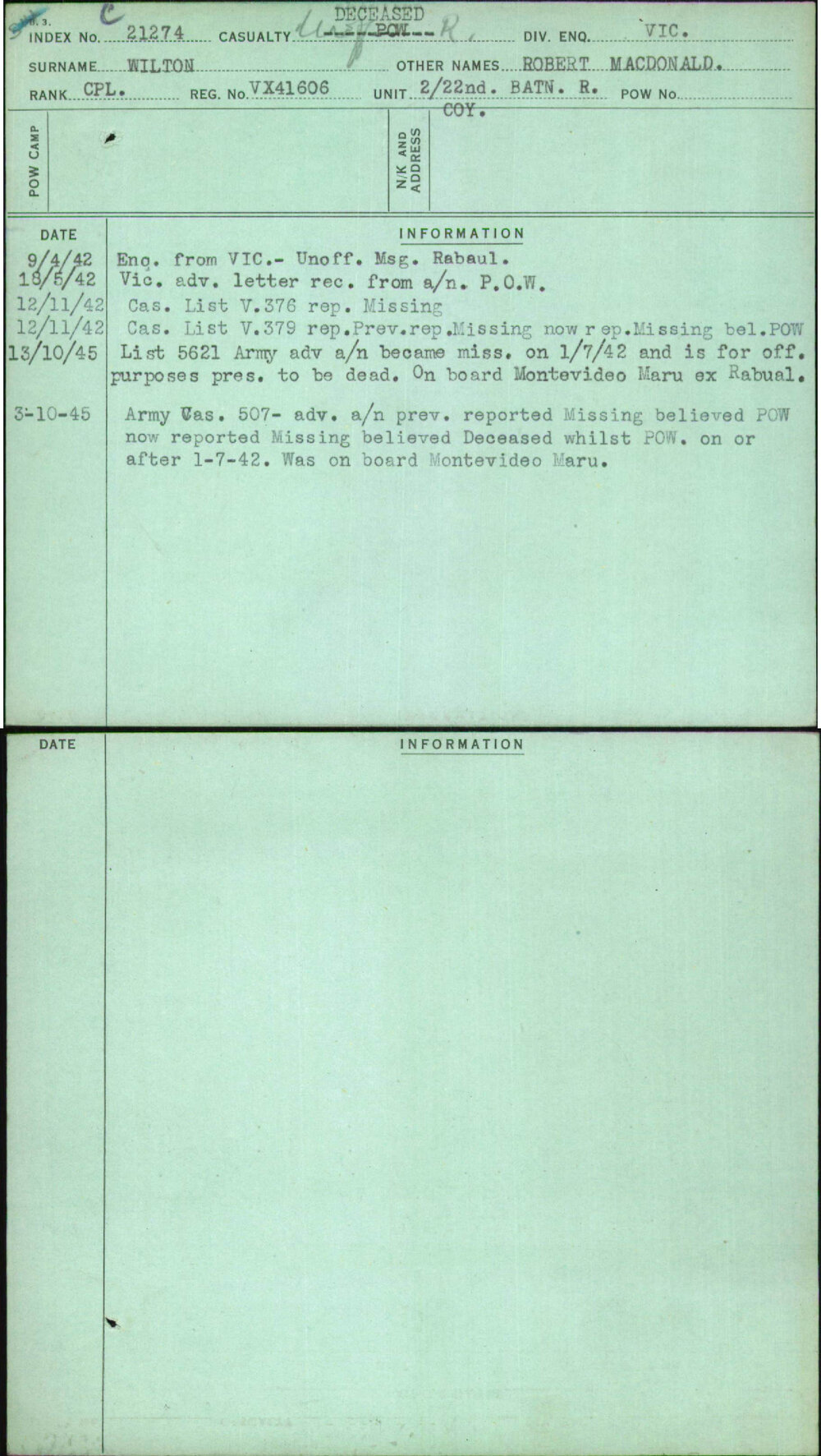 Wilton, Robert Macdonald, VX41606