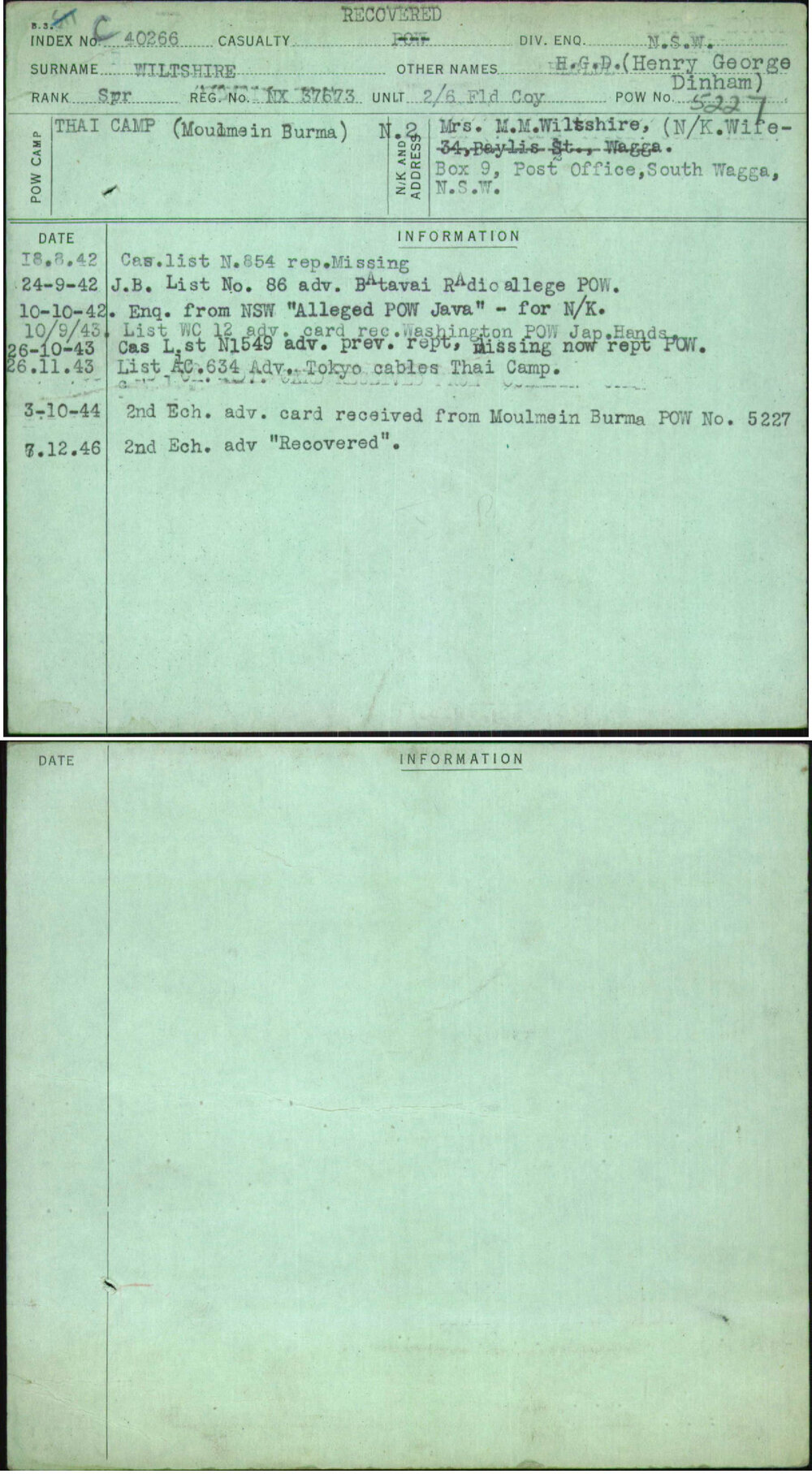 Wiltshire, H G D (Henry George Dinham), NX37673