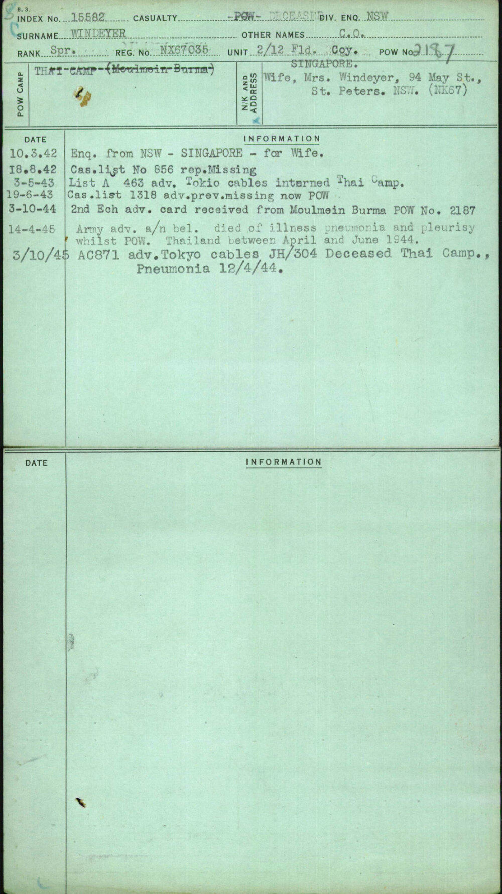 Windeyer, C O, NX67035