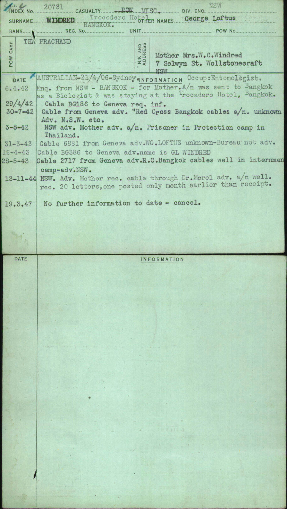 Windred, George Loftus, [No Service Number]