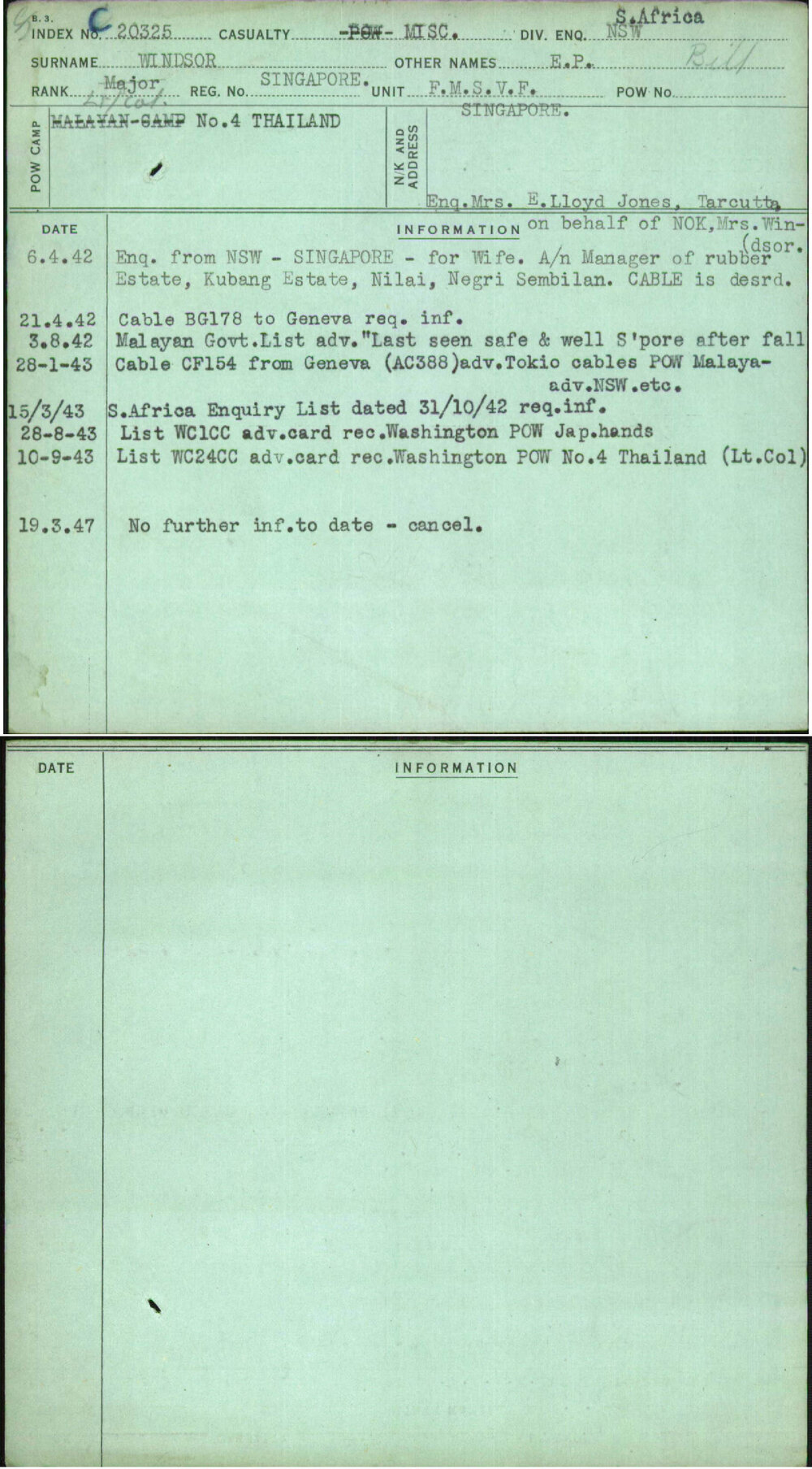 Windsor, E P, [No Service Number]