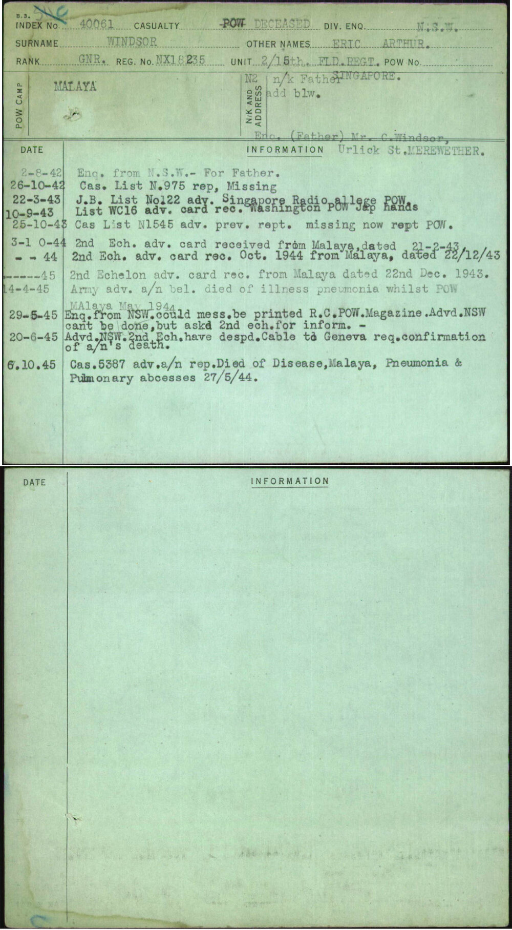 Windsor, Eric Arthur, NX18235