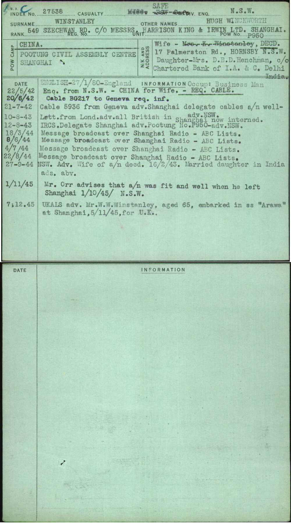 Winstanley, Hugh Winckworth, [No Service Number]