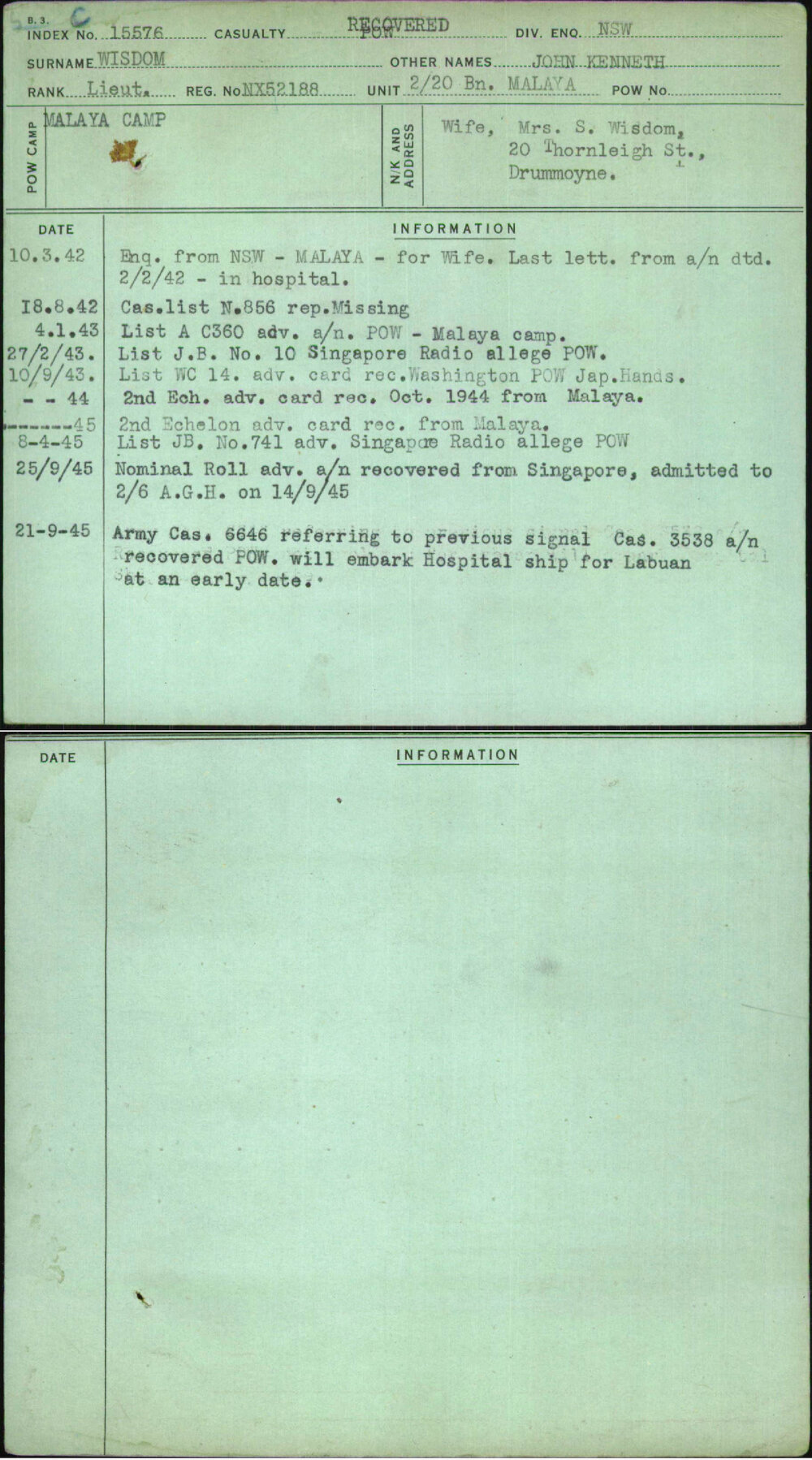 Wisdom, John Kenneth, NX52188