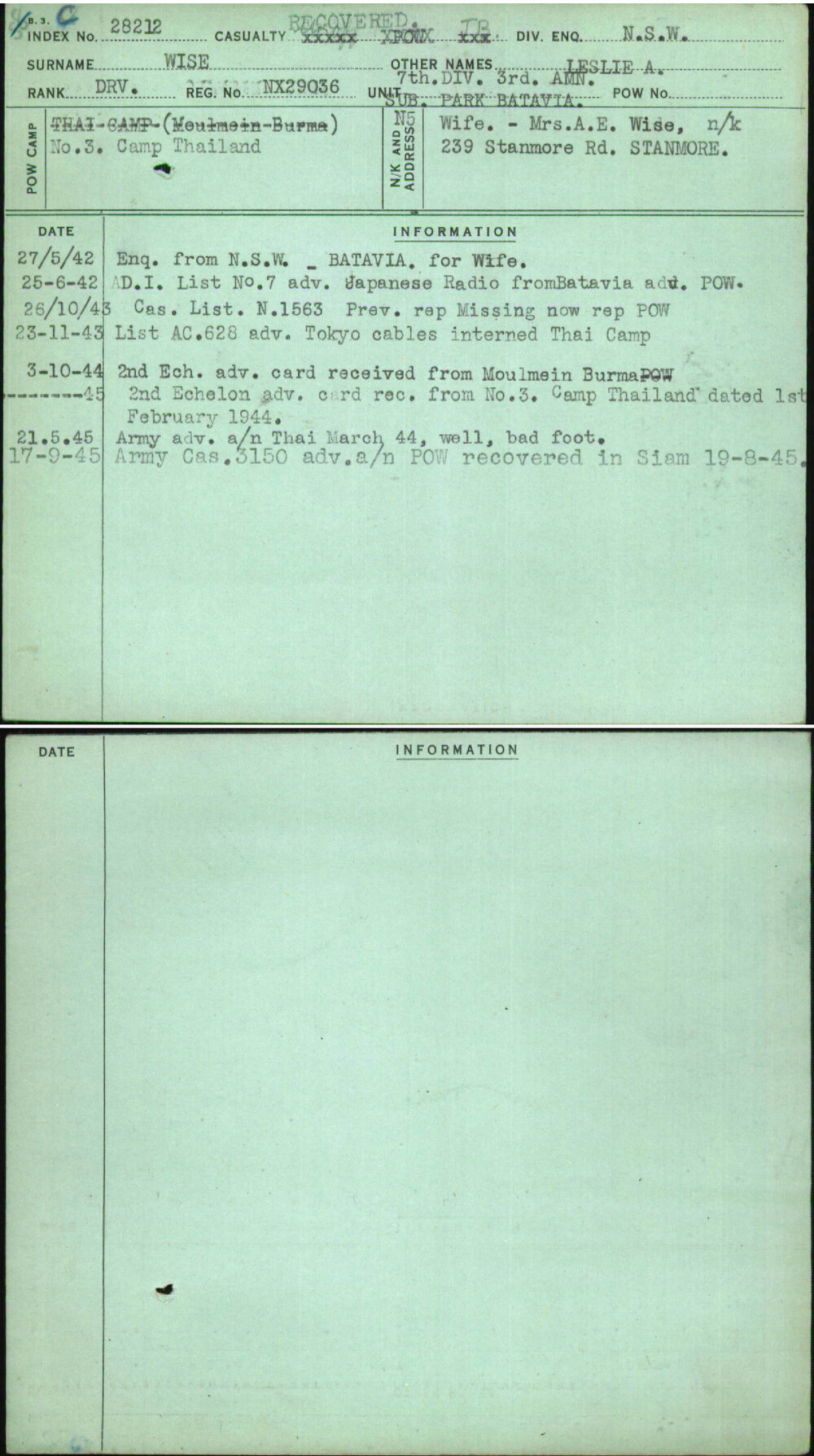 Wise, Leslie A, NX29036