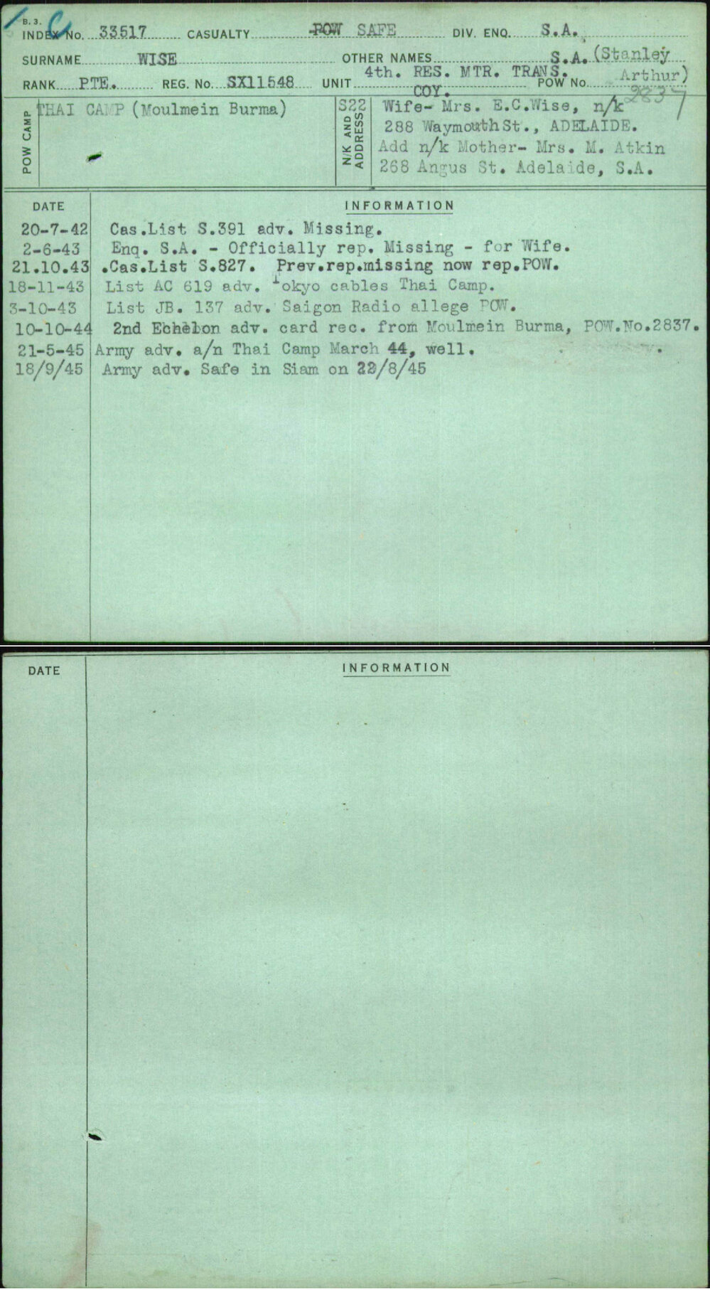 Wise, S A (Stanley Arthur), SX11548