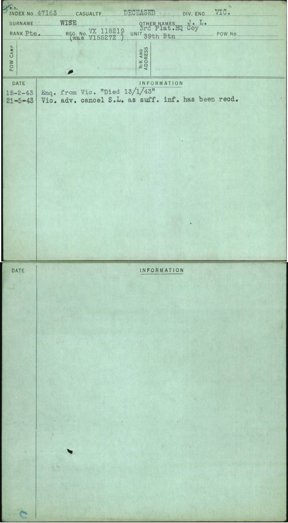 Wise, J L, VX118219