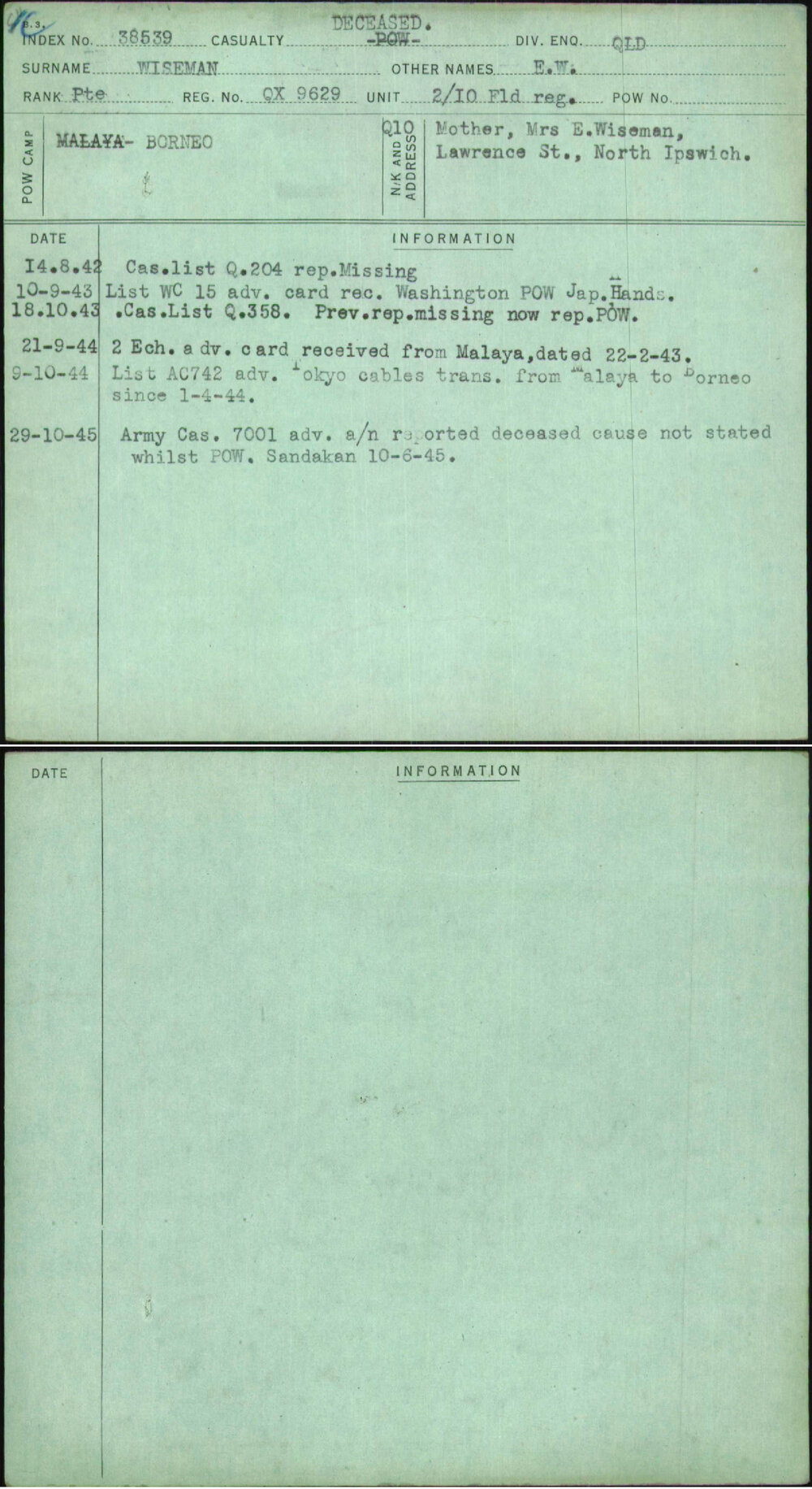 Wiseman, E W, QX9629