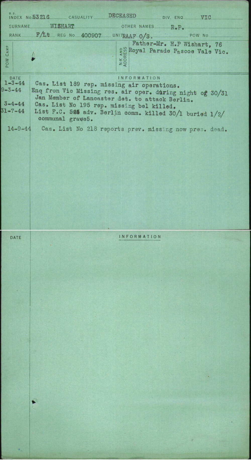 Wishart, R P, 400907