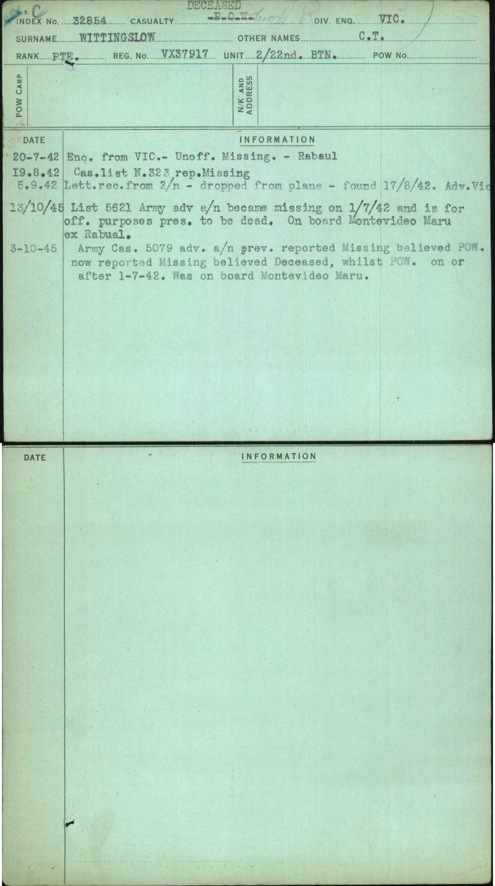 Wittingslow, C T, VX37917