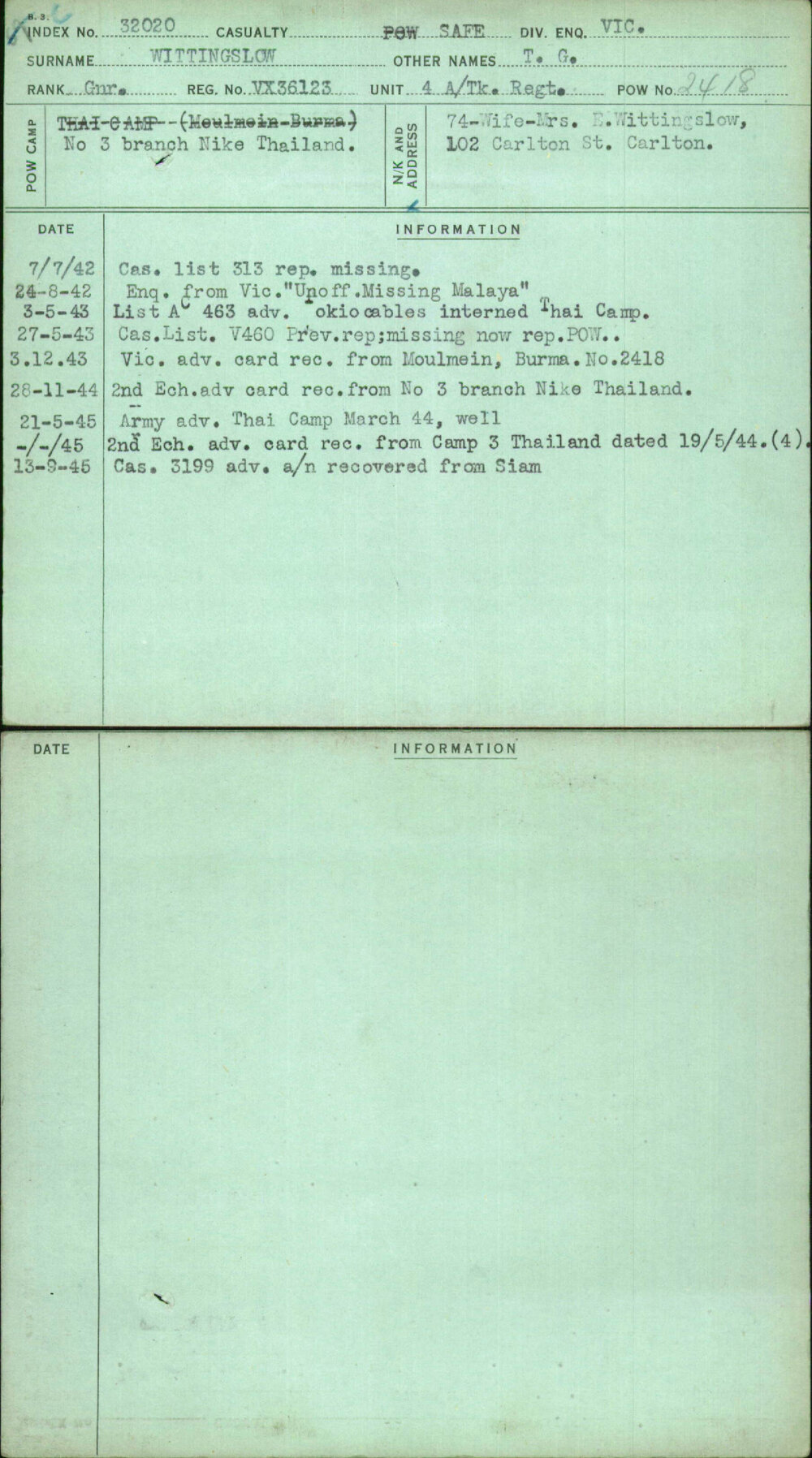 Wittingslow, T G, VX36123